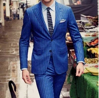 mens chalk stripe suit custom made royal blue mens striped suittailored single breasted chalk striped men suit peak lapel