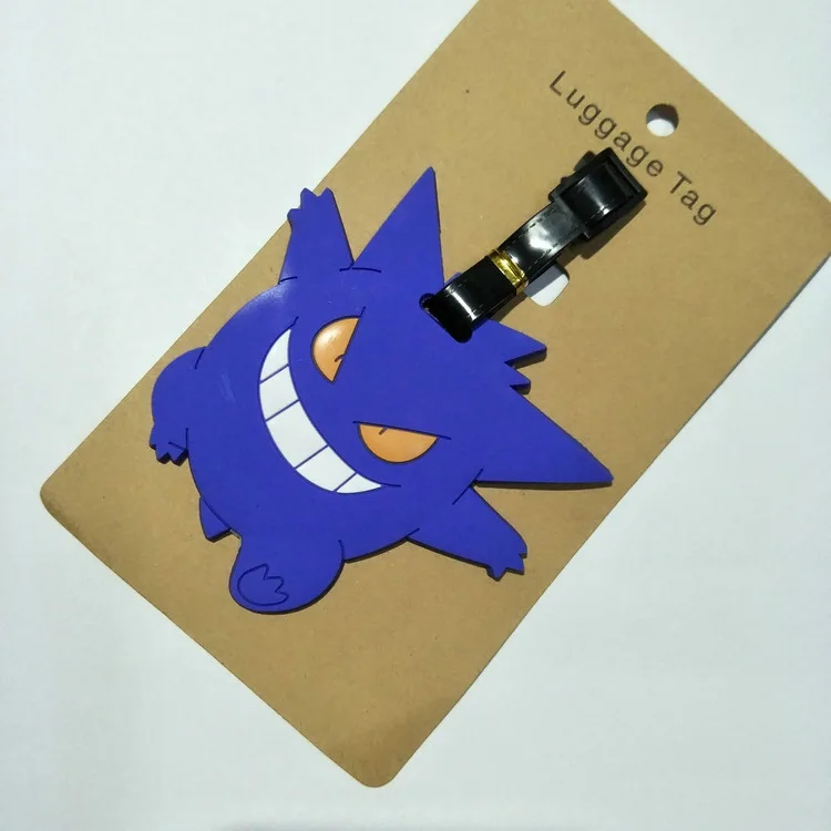 Anime Pokemon Gengar Pikachu PVC key chain Piplup Charmander Squirtle cute funny soft rubber luggage tag boarding pass bag tags
