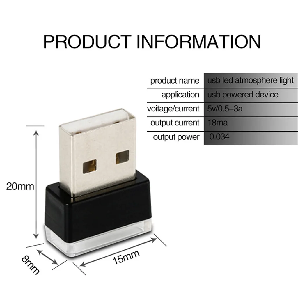 Гибкая миниатюрная Светодиодная лампа с USB разъемом цветная для автомобиля