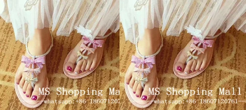 

2017 Butterfly Knot Crystal Diamond Flip Flops Gladiator Rhinestone Sandals Women Flat Shoes Women Sweet Leather Party Shoes