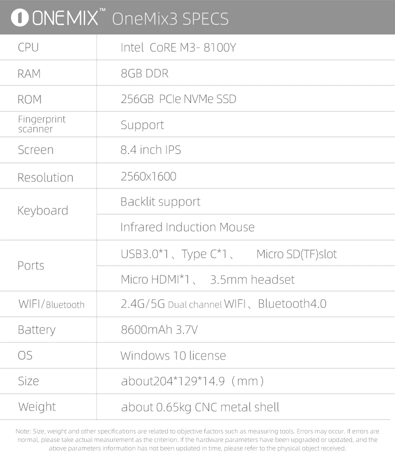 Один нетбук One Mix 3 Yoga карманный ноутбук Intel Core M3-8100Y двухъядерный 8," ips экран Win 10 8 Гб DDR3 256 ГБ PCI-E SSD ноутбук
