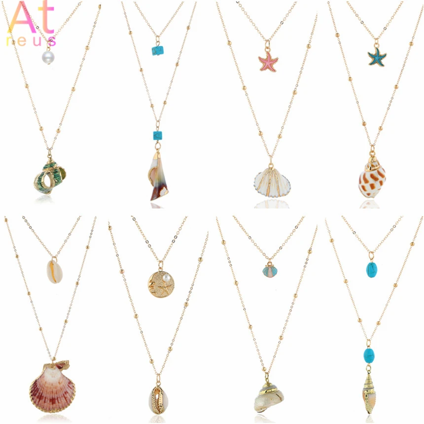 Женское многослойное ожерелье с подвеской в виде раковины Cowrie модное лето