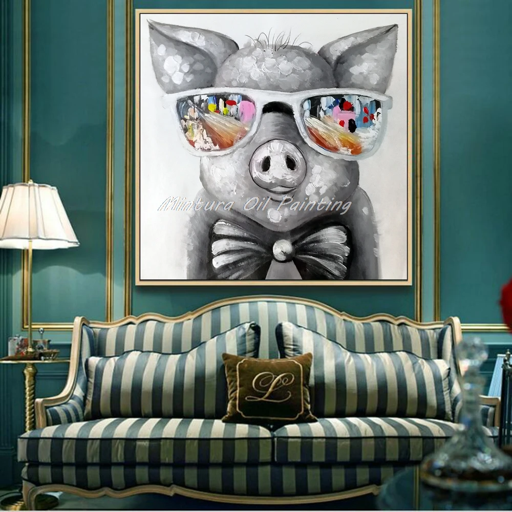 Arthyx художественная ручная роспись поросенка животные Масляные картины на холсте