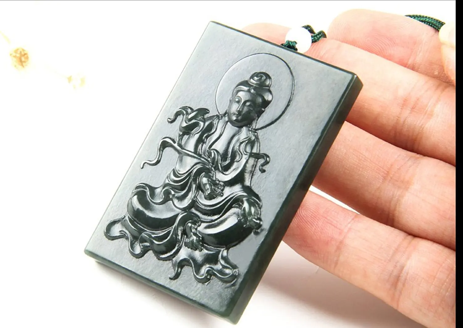 Ювелирные изделия Koraba из 100% чистого натурального зеленого нефрита Кван-Инь