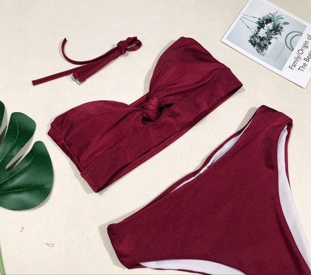

Sexy Tied Swimwear Women High Waist Swimsuit High Cut Brazilian Bikini Set Hollow Out Bandeau Bikinis Mujer Maillot De Bain