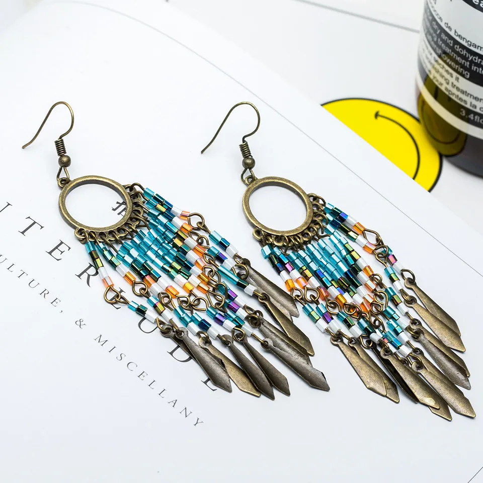 Старинные длинные бахромой серьги для женщин ювелирные изделия Boho красочные