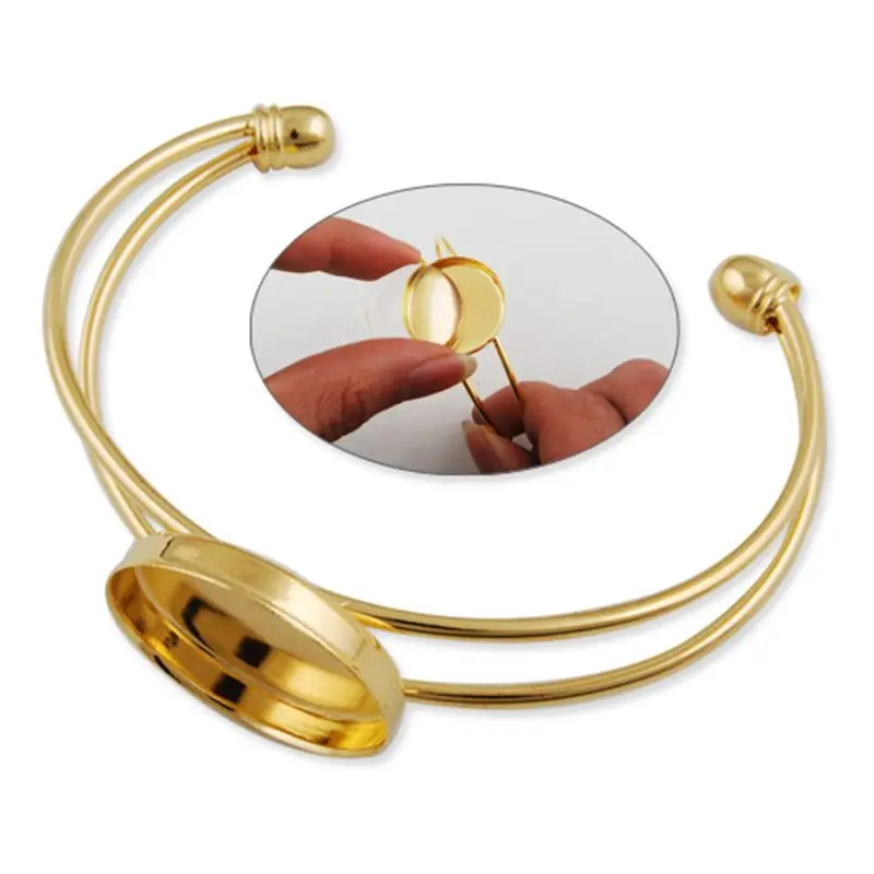 

25mm 18K Gold Plated Bangle Settings High Light Bracelet Cabochon Base Cameo Blank Bezel Tray-C1749