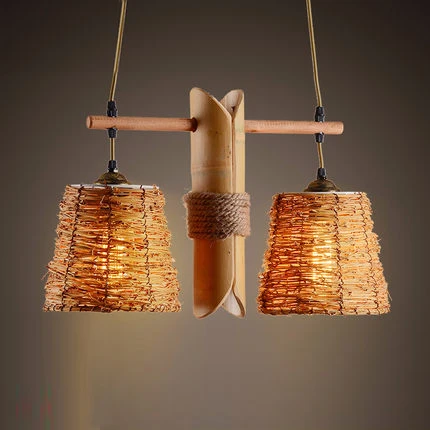 Китайский стиль ретро свет креативный бамбуковый кулон освещение пеньковая