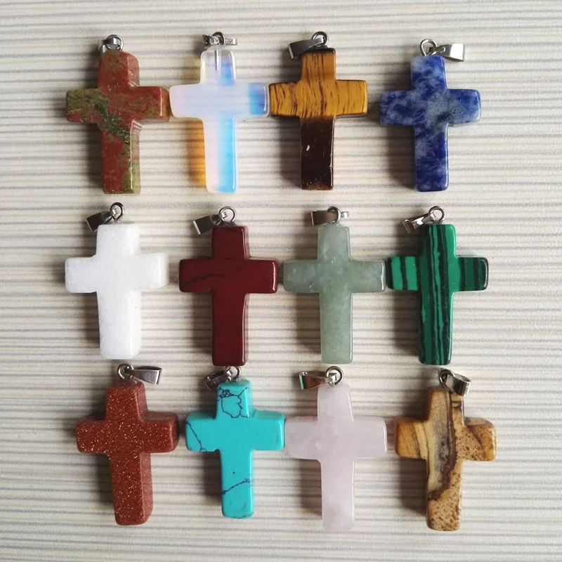 Бесплатная доставка 2018 модные подвески из натурального камня крест ожерелье