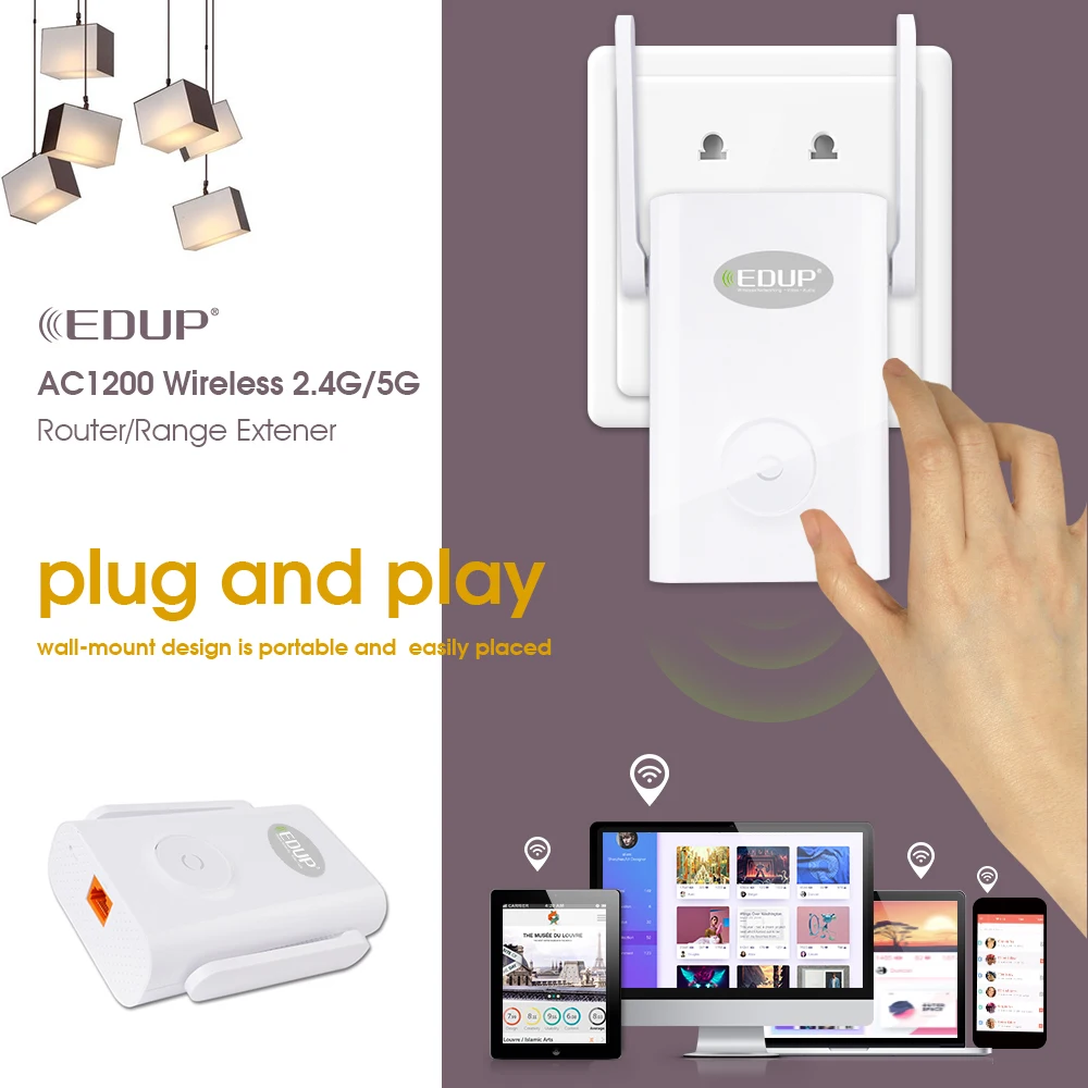EDUP 1200 Мбит/с Беспроводной Wi Fi Ретранслятор Dual Band 2 4/5 ГГц Range Extender * 4dBI антенны 11AC