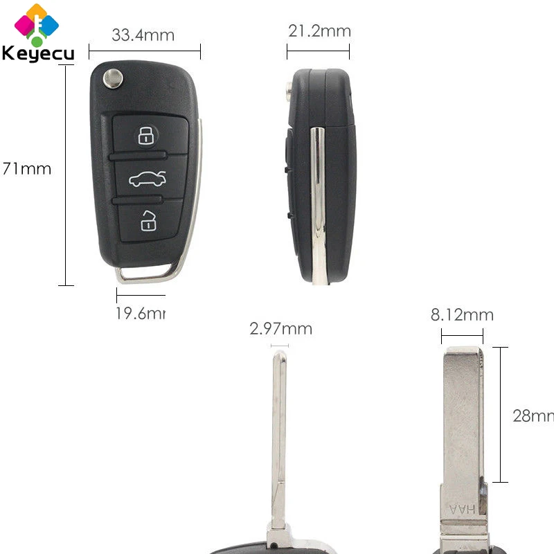 

KEYECU Replacement Keyless Entry Folding/ Flip Remote Key - 3 Buttons & 433MHz & 8E Chip & FOB for Audi Q7 FCC ID: 8E0 837 220AF