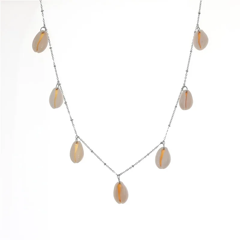 Mavis Hare COWRY чокер, колье с 7 шт. натуральная морская раковина кулон и 316L бусина из нержавеющей стали цепи ожерелье пляжные украшения