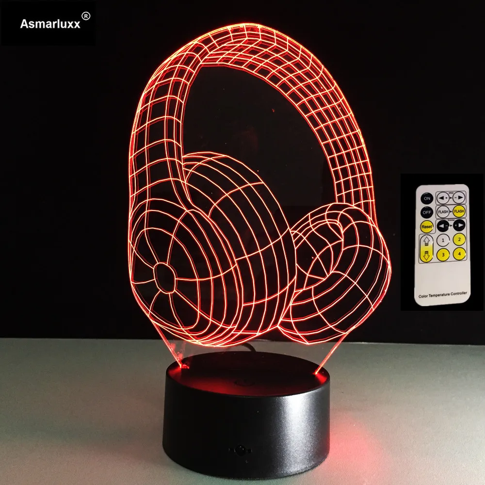 

3D DJ Headphone Shape Illusion Light Studio Music Monitor Headset Colorful Hifi Music Earphone LED Lamp Birthday Party Gift