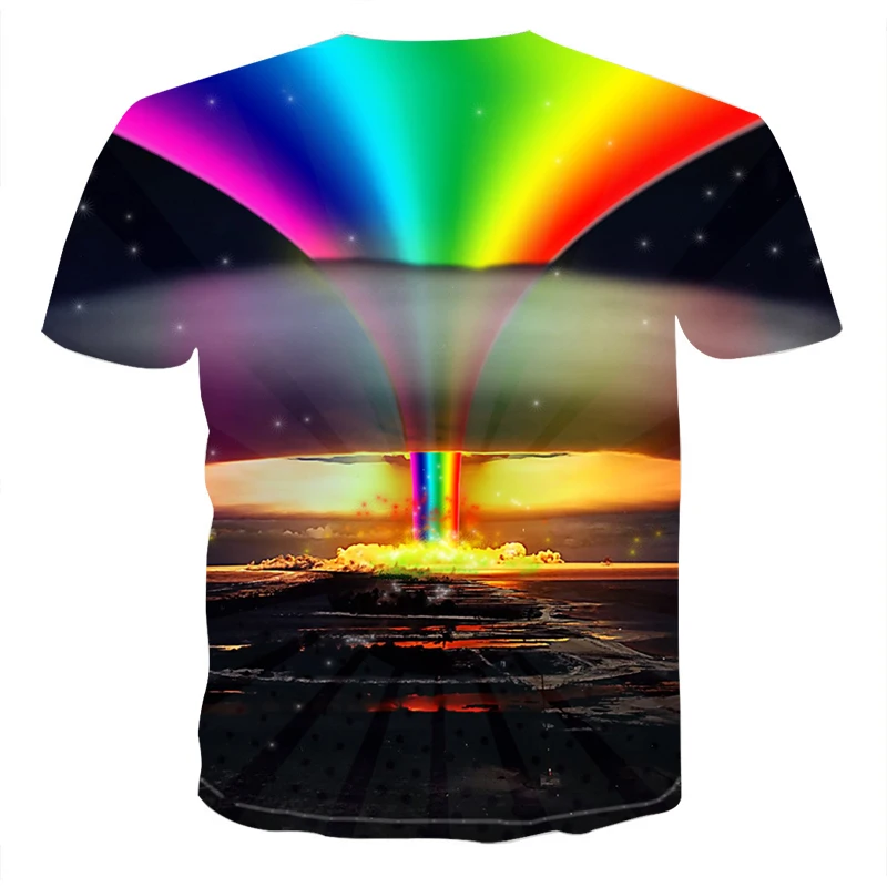 Хит 2019 Мужская футболка модная Wo мужская повседневная одежда 3D Радужный взрыв