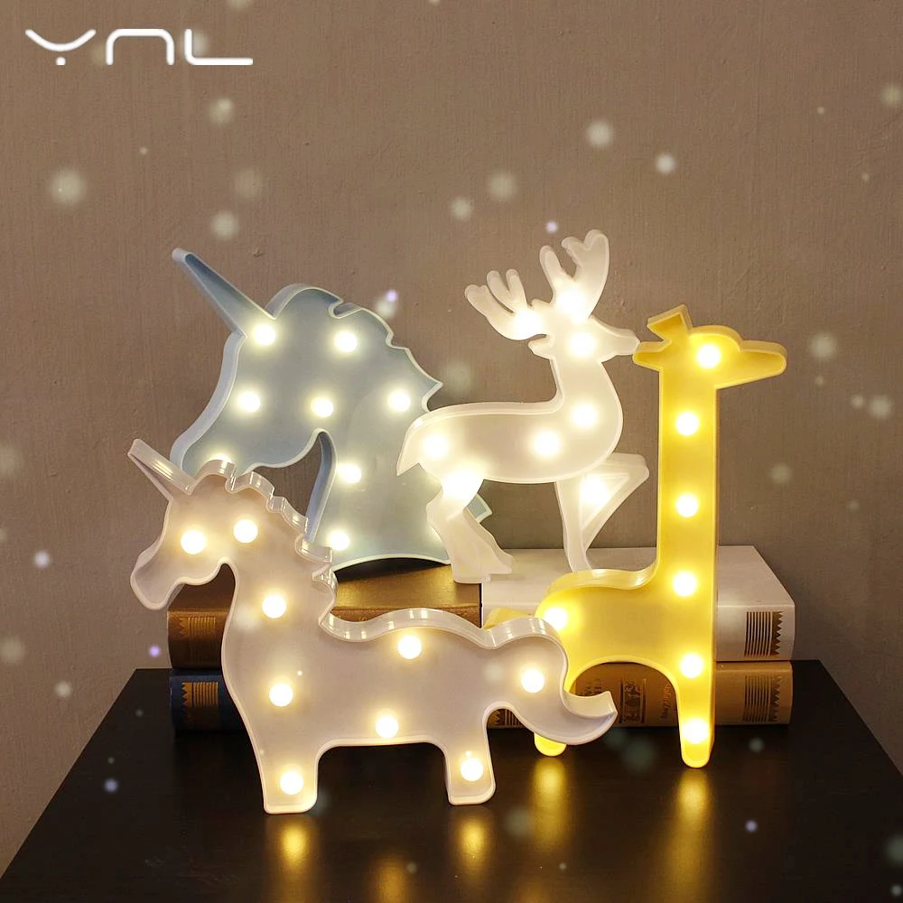 

3D Night Light Unicorn Flamingo Cactus Star Kids Night Light lamp Giraffe Deer Christmas Love Angel Fairy Cartoon table lamp