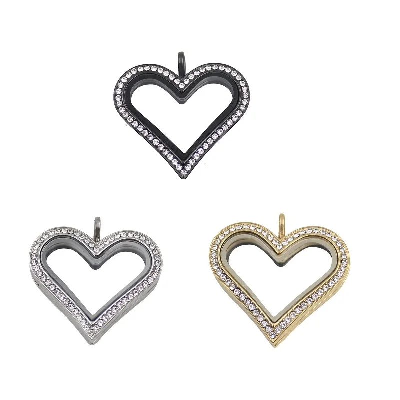 

Heart Floating Locket With Rhinestones Stainless Steel Living Memory Floating Locket Pendant For Necklace Bangle&Bracelet