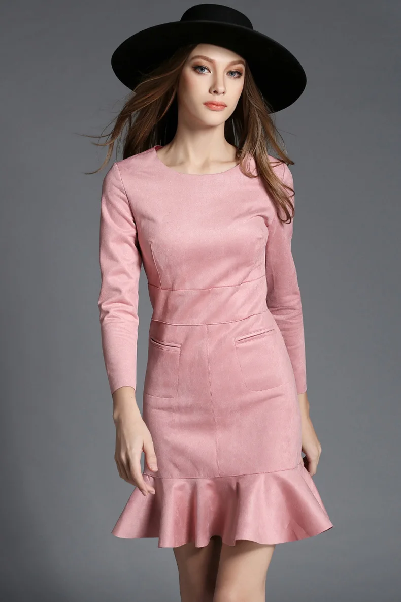 Женское высококачественное мини платье из искусственной замши на заказ Осень