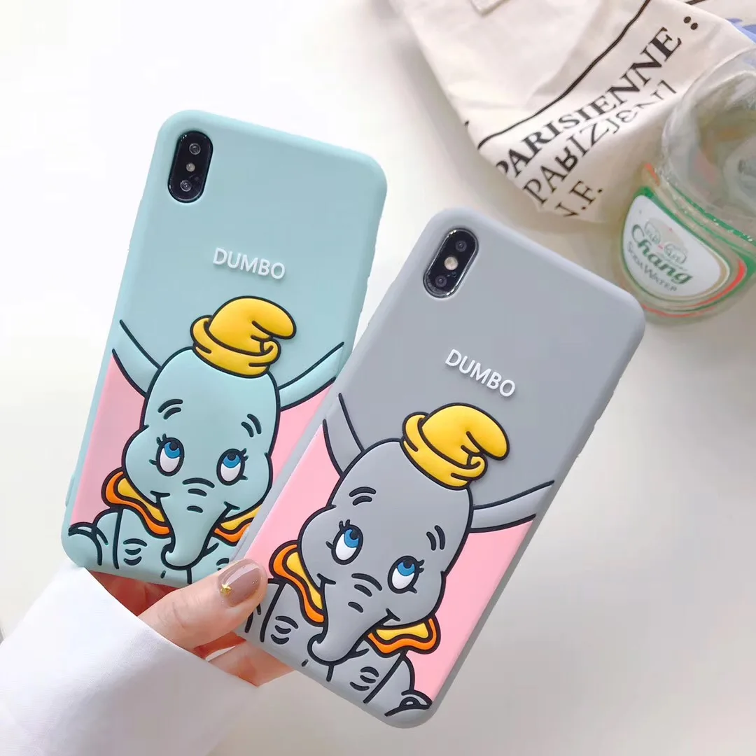 Dumbo Cute Pink Elephant Soft silicone ring Lanyard Phone Case For iPhone X XS Max Xr 7 8 6 6s Plus Cover Fundas |