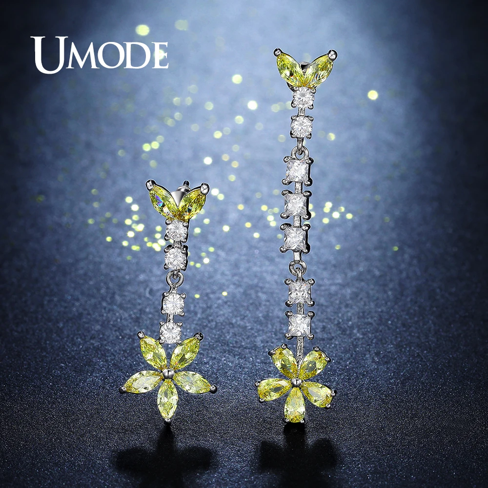 UMODE специальные милые желтые камни CZ маленькие серьги капли в форме цветка с