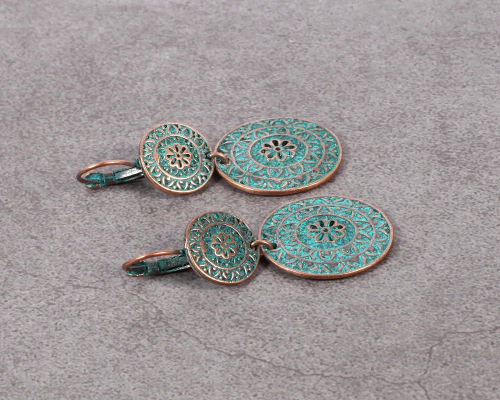 Женские винтажные круглые серьги-подвески HC Винтажные в богемном стиле с резным