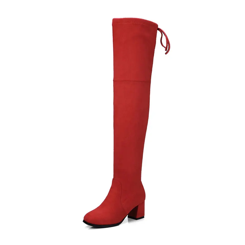 

Fanyuan New autumn winter women Long boots autumn winter square heel Faux Suede thigh high boots high heels over the knee boots
