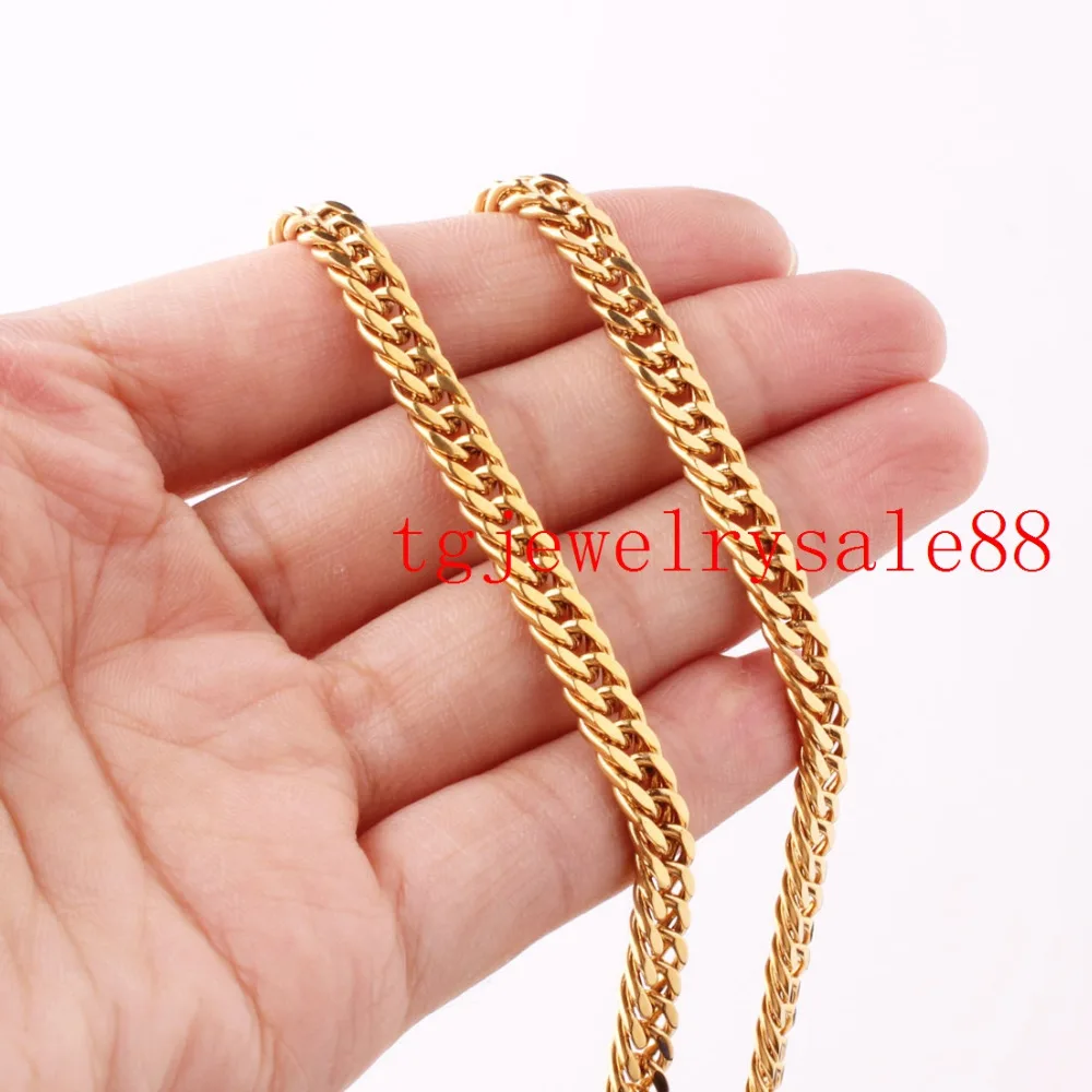 

7-40inch Custom Size 6mm Wide Gold Color Stainless Steel Cuban Curb Link Chain Cool Mens Boys Bracelet Or Necklace Jewelry