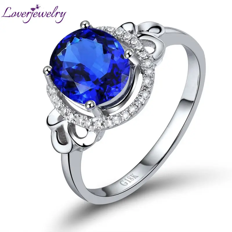 LOVERJEWELRY обручение Овальный 7x8 мм натуральный алмаз танзанит кольцо 18kt Белое золото подлинный драгоценный камень ювелирные изделия для любимой жены подарок