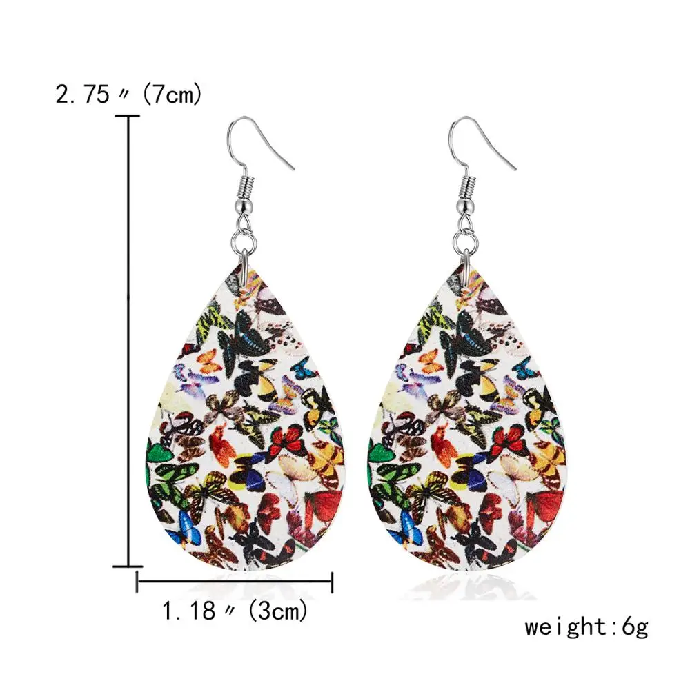 Серьги Rinhoo из искусственной кожи с принтом бабочки модные серьги в форме листьев