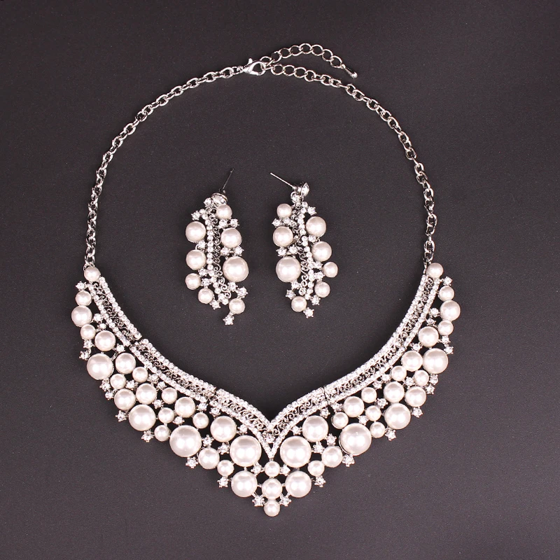 Модные Свадебные украшения наборы имитация жемчуга ожерелье серьги наборы индийский свадебный костюм Ювелирные изделия Подарки для женщин
