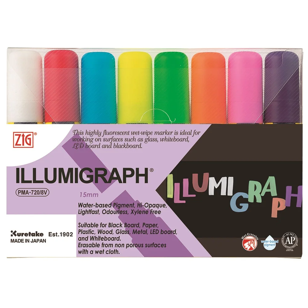 ZIG Kuretake ILLUMIGRAPH 15 мм влажные стираемые высокофлуоресцентные поп маркеры для