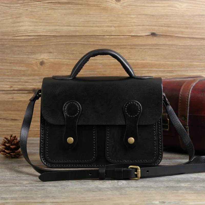 

WOONAM Full Handmade Women Fashion Vintage Natural Genuine Cowhide Leather Small Satchel Handbag Cross-body Shoulder Bag WB299