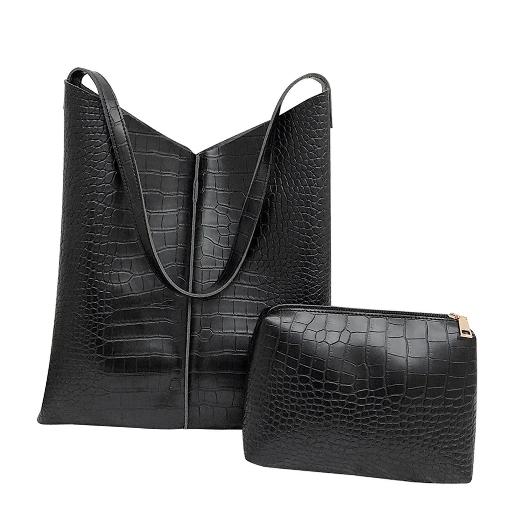 Женские сумки в стиле ретро, комплекты из 2 предметов, Крокодиловая Кожа, сумка на плечо, вместительная сумка-мешок, клатч, роскошные женские сумки