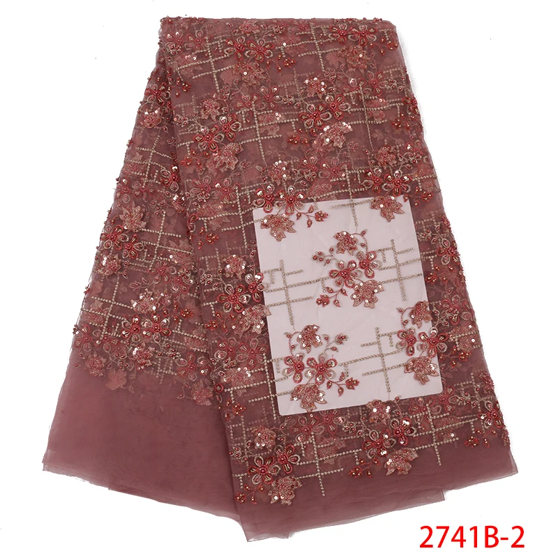 

Wholesale Flower Applique Mesh Lace Fabrics with Beads African French Embroidered Tulle Lace for Wedding QF2741B-4