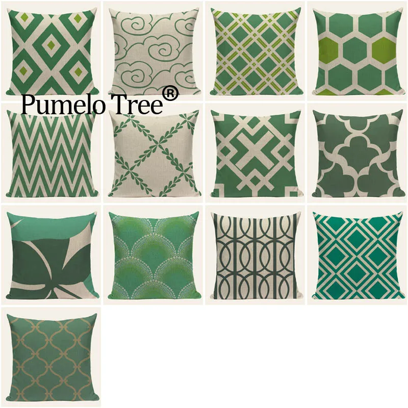 Чехол для дивана с геометрическим рисунком льняная синяя декоративная наволочка