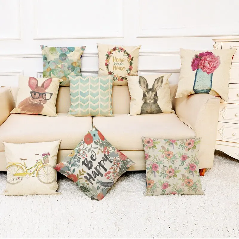 Льняная наволочка с цветочным принтом животных декоративная для сиденья