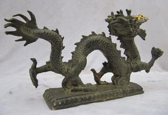 SCY Collectible bronze lion statue S0261 China Folk collection classical Bronze Gilt Lucky Fly Dragon Play Bead statuary B0403 | Дом и сад