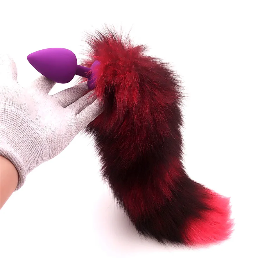 Анальная пробка с натуральными лисьими хвостами силиконовая интимные игрушки