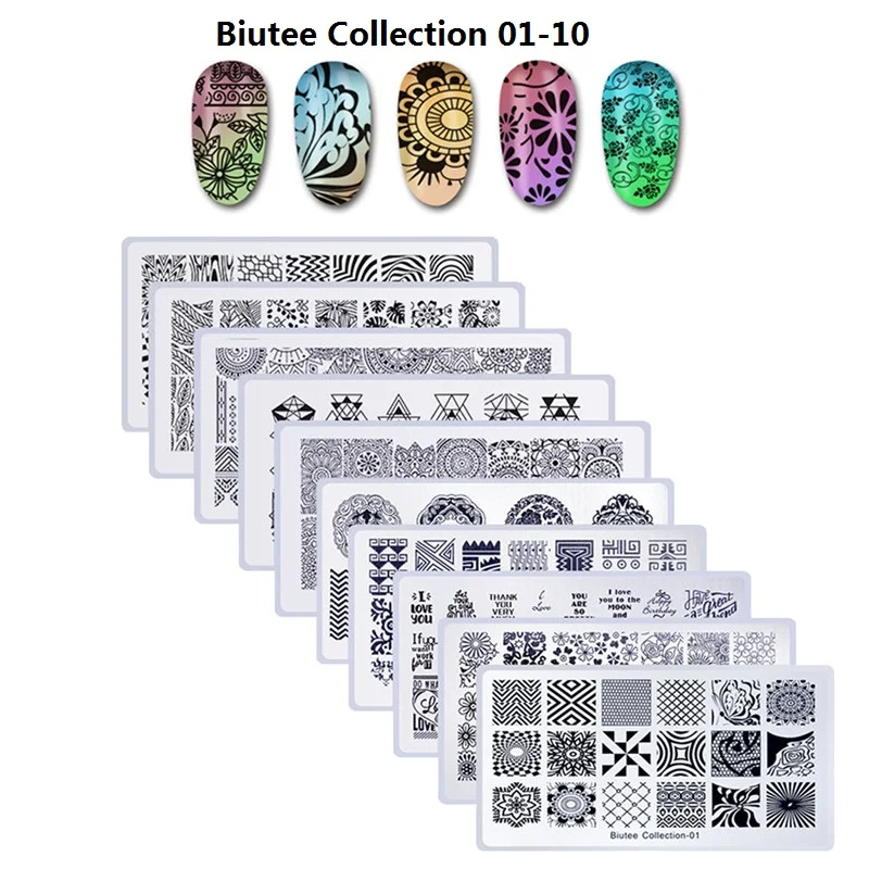BC01- BC10 10 шт./компл. Biutee прямоугольник штамповки ногтей лоток для дизайна ногтей штамповка изображения пластины DIY штамп Шаблон трафарет для ногтей Наборы инструментов - Цвет: BC01- BC10