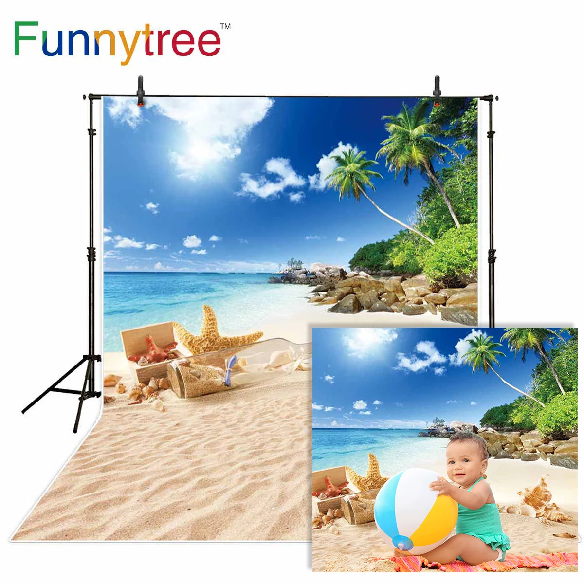 Фоны Funnytree для студийной фотосъемки Пляжная морская летняя ракушка бутылка
