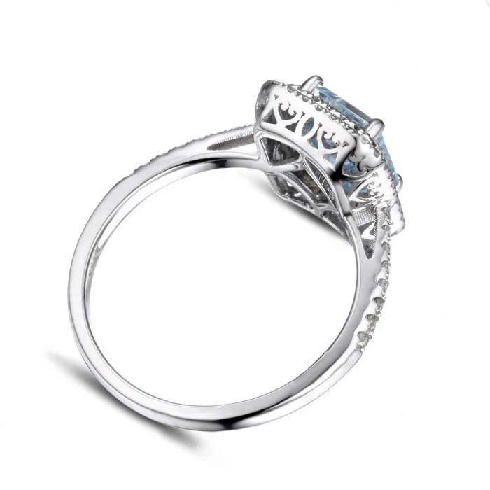 Caimao 6x8mm Emerald Cut Aquamarine 14k White Gold Natural 0.38ct Diamond Ring Fine Jewelry | Украшения и аксессуары
