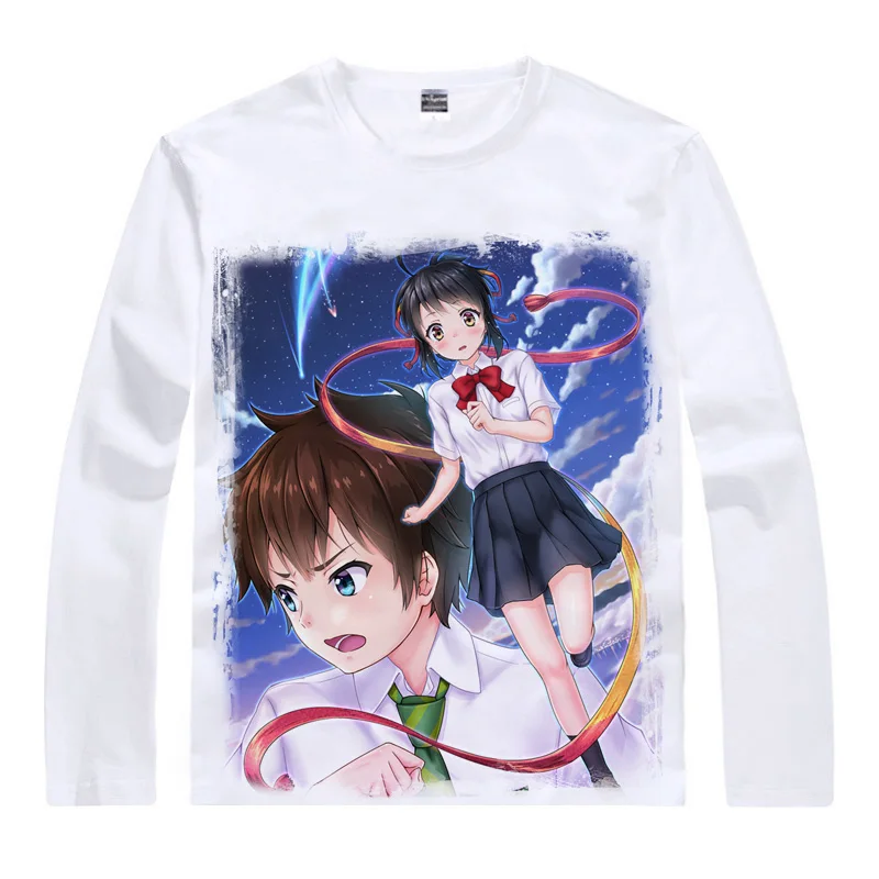 Аниме рубашка Coolprint с вашим именем Kimi No Na Wa футболки длинным рукавом Tachibana Taki Miyamizu