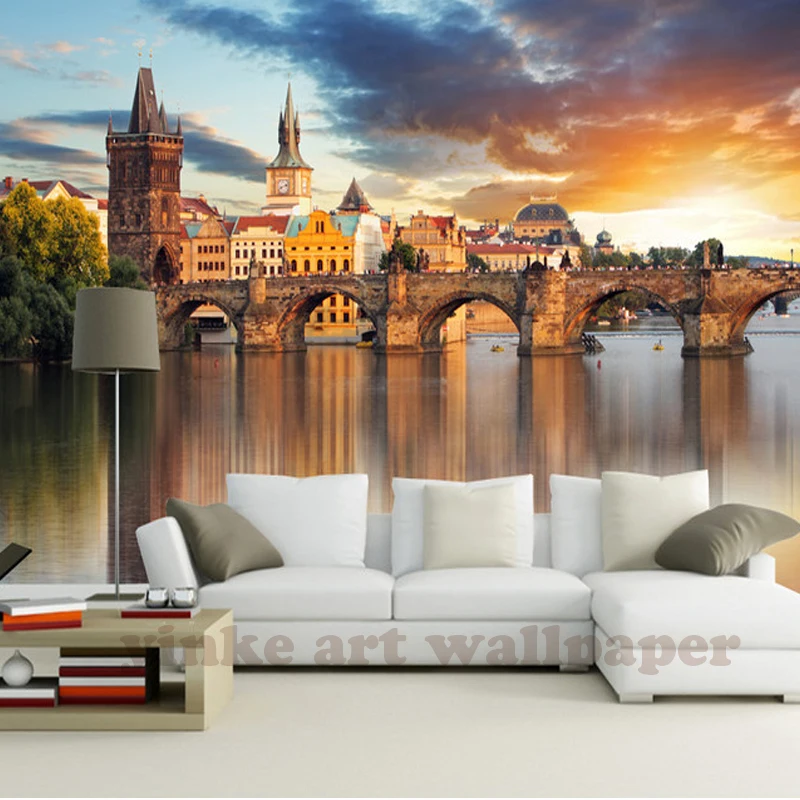 

Custom Photo Wallpaper European building back water' edge city view Living Room TV Background wall Wall Mural Decor Wallpaper