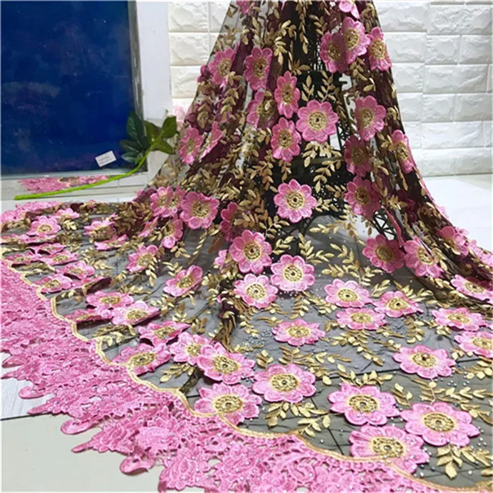 

2019 Latest Design French Nigerian Guipure Lace Fabric High Quality Tulle African Laces Fabric Wedding African Net Lace green