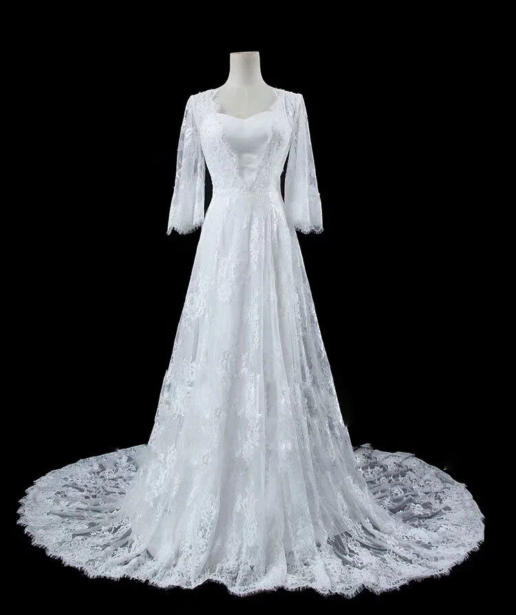 Vestidos De Novia Blancos трапециевидной формы 3/4 рукава Свадебное пляжное платье длинные