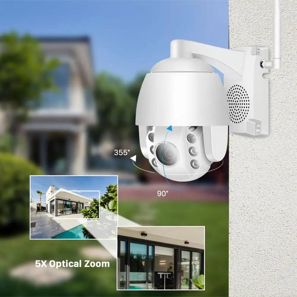 IP Камера уличная беспроводная 1080P Wi Fi PTZ 5 кратный оптический зум ночное видение ИК