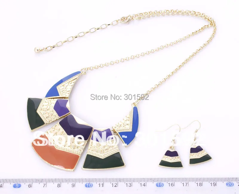 Высокое качество эмаль Колье Шейное ожерелье и серьги 2 шт набор золотые ожерелья