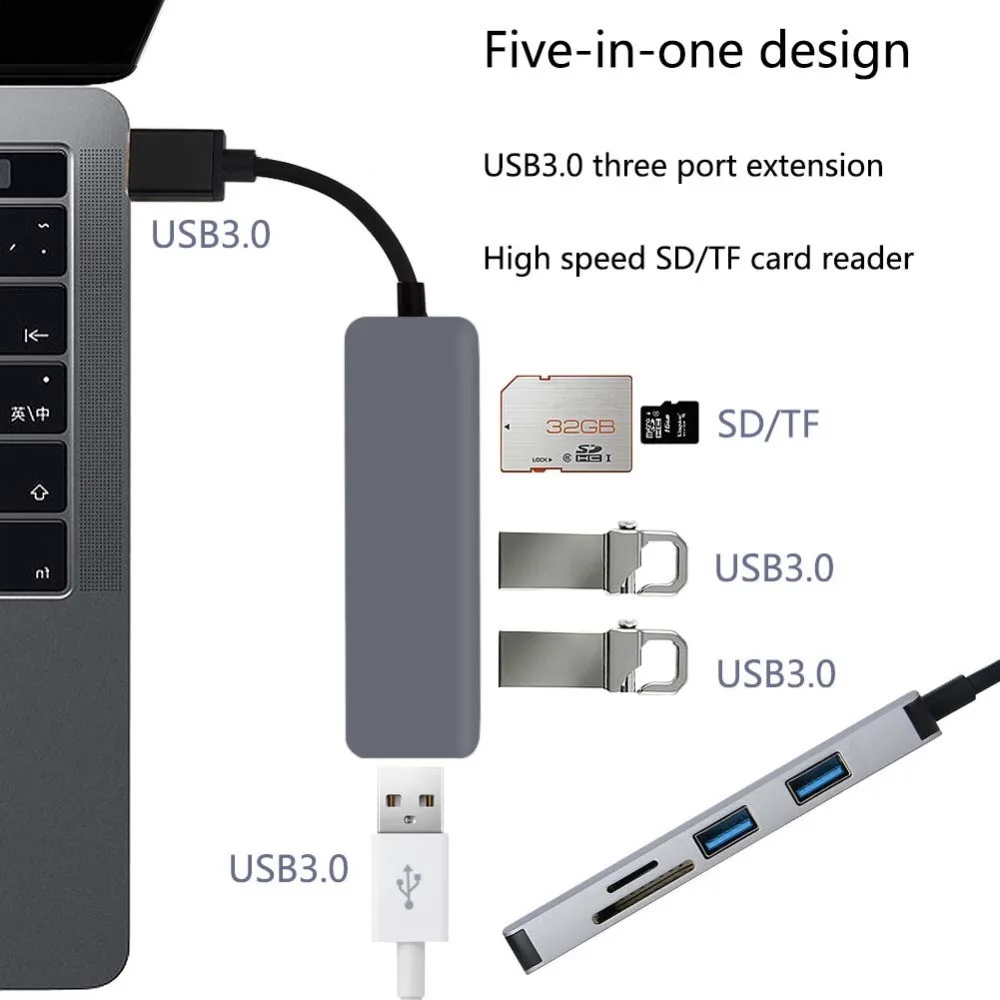 USB 3 0 5 в 1 адаптер 3xUsb3.0 SD TF кардридер концентратор для ПК ноутбука подключение