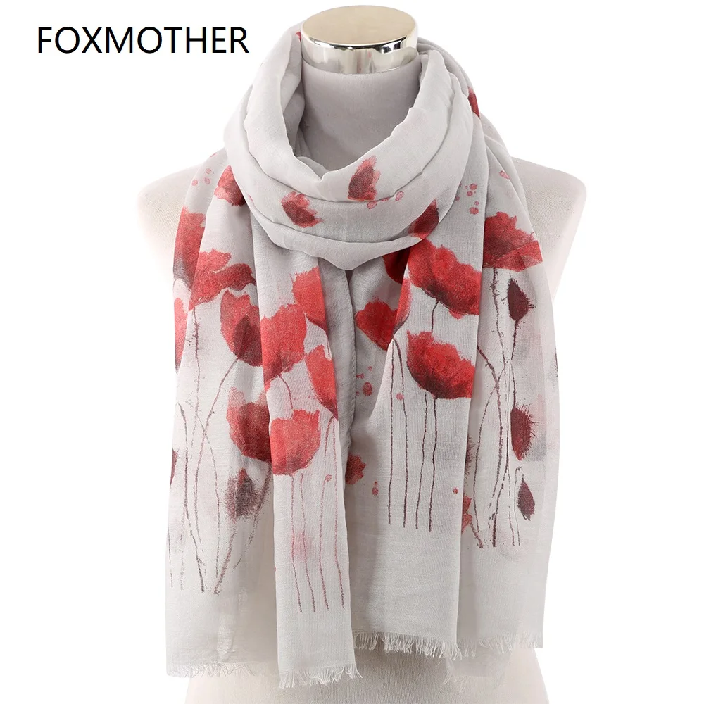 FOXMOTHER новая маковая печать длинный шарф Пляжная накидка Дамская шаль шарф с маками Цветочные Echarpes fulards Femme подарки
