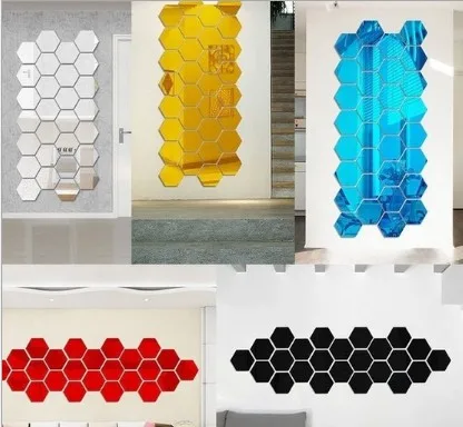 12 шт./компл. 3D шестигранного акрилового зеркала стены Стикеры s DIY искусство стены декора Стикеры s домашний декор Гостиная зеркальный декоративный Стикеры