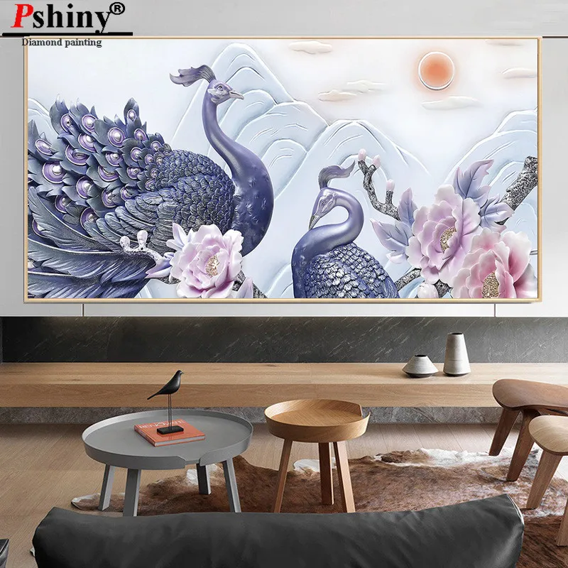 PSHINY DIY 5D алмазная вышивка Продажа фиолетовые картины с изображением павлина из